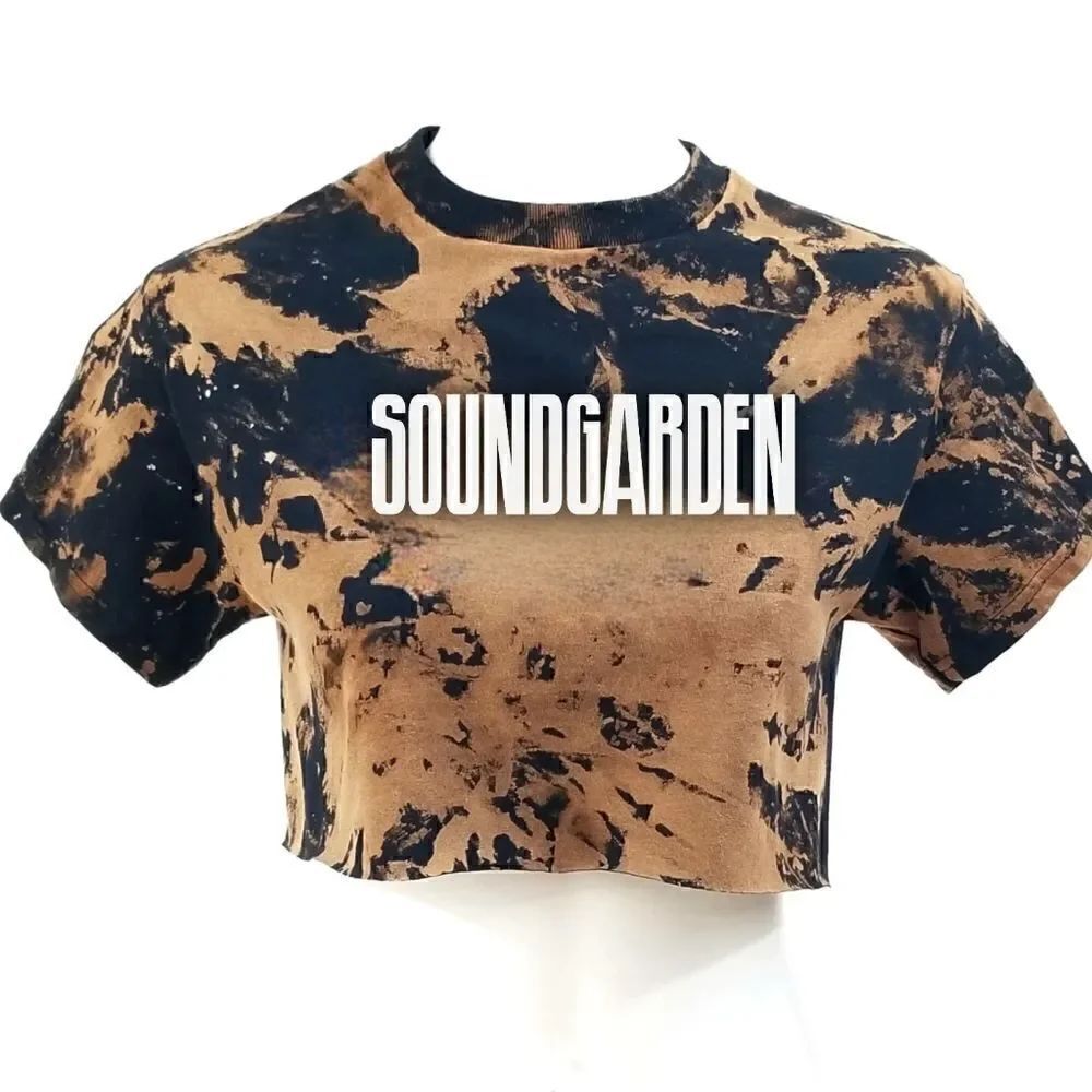 SOUNDGARDEN Rock Band Acid Wash Cropped Crop Top Punk Heavy Metal Grunge Rap Tee